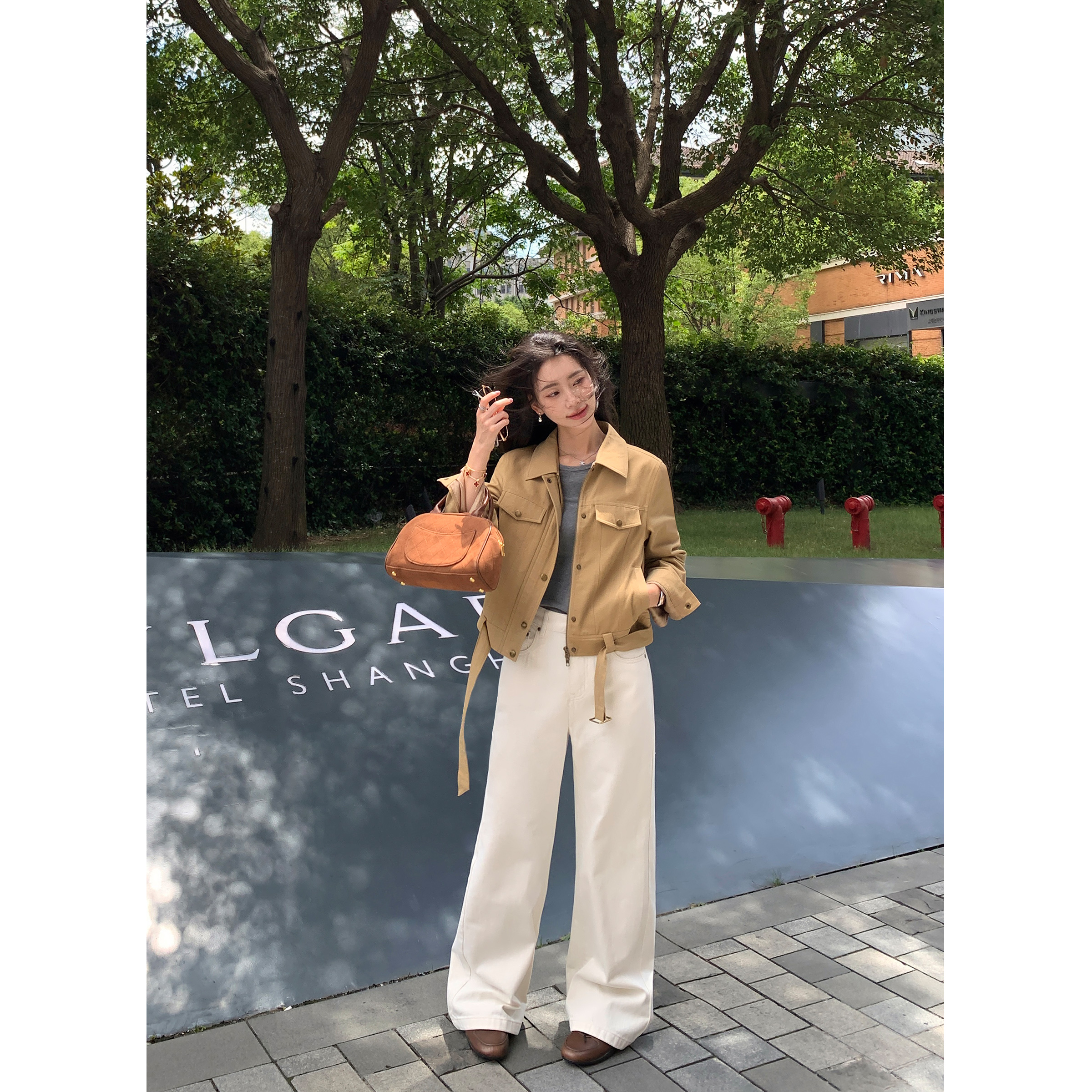 通勤穿搭阔腿牛仔裤女高腰长裤