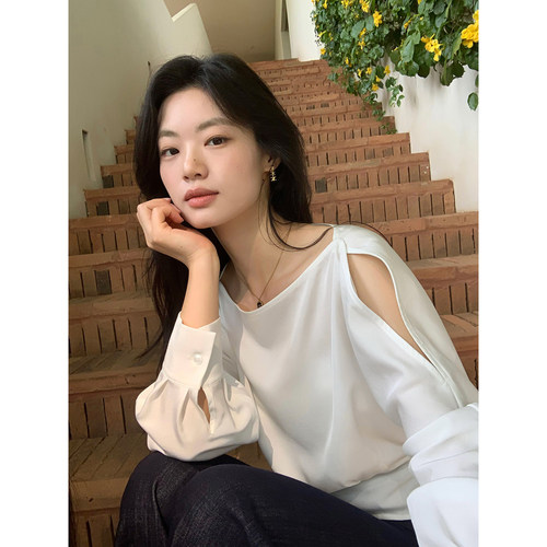 pusumede露肩衬衫女薄款收腰上衣
