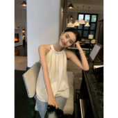 宽松显瘦肌理感气质无袖 pusumede法式 挂脖背心女夏季 露肩吊带上衣