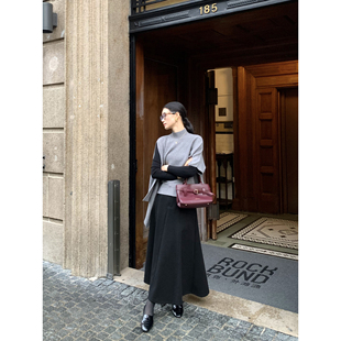 半裙女优雅显瘦大裙摆半身裙 黑色高腰a字长款 pusumede 舒适节奏