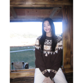 pusumede氛围感节日 复古费尔岛提花毛衣女宽松慵懒圆领针织上衣