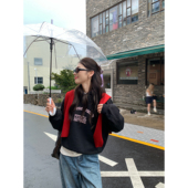 pusumede 上衣 复古印花套头连帽卫衣女宽松加绒长袖 慵懒速成 美式