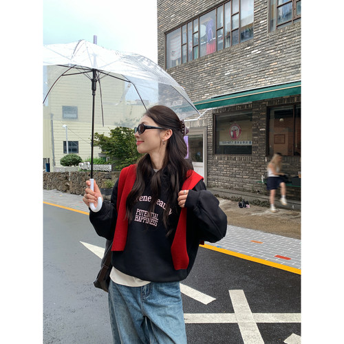 慵懒速成卫衣加绒长袖针织上衣