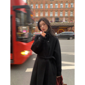 pusumede高级感澳毛双面呢大衣女秋冬设计感立领系带收腰毛呢外套