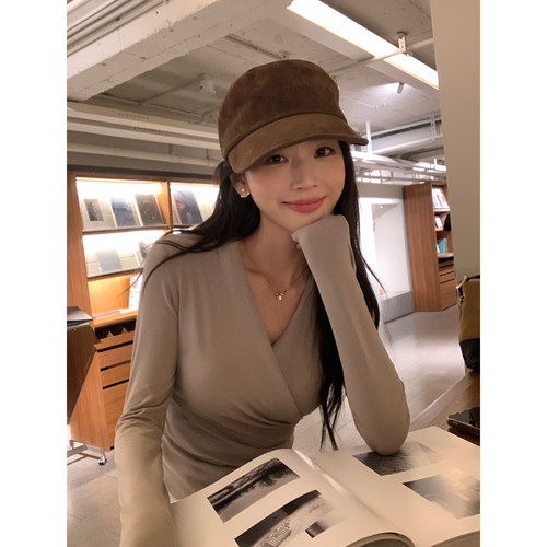 pusumedeV领长袖修身针织衫上衣