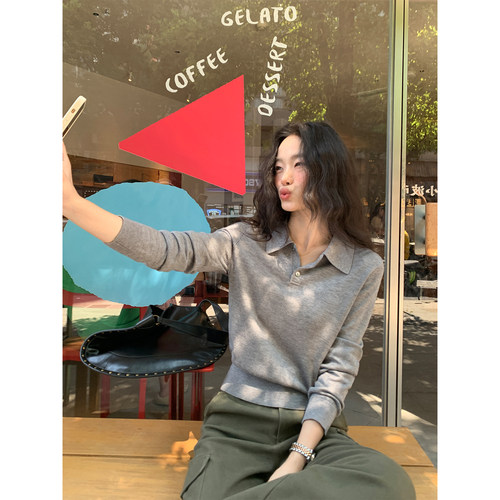 pusumedePolo领长袖针织衫上衣