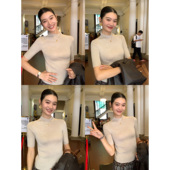 女气质修身 pusumede 正肩羊毛针织衫 半高领中袖 内搭上衣 简色画卷