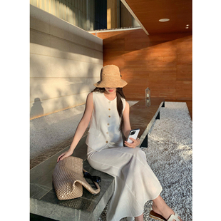 包臀鱼尾半身裙 莱赛尔亚麻收腰马甲女长款 pusumede 高智老钱套装