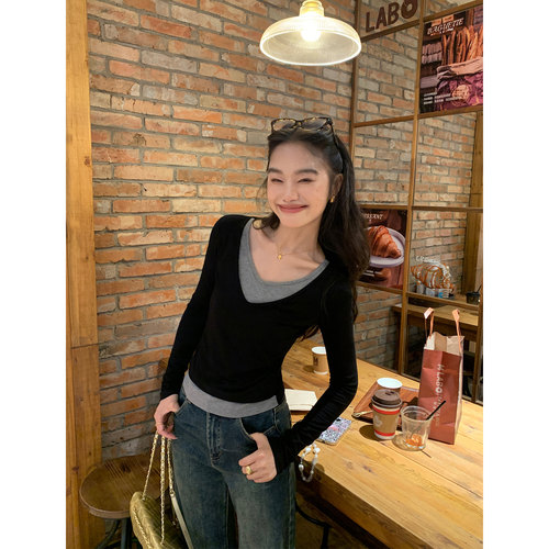 假两件拼接针织衫女长袖