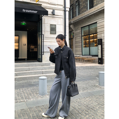 pusumede 硬核solo 松弛感阔腿休闲裤女慵懒宽松垂感弯刀直筒长裤