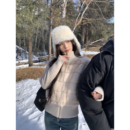 pusumede 仿皮草立领拼接外套女柔软保暖假两件针织上衣 云暖气质