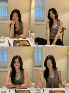 pusumede 穿搭自由 假两件撞色针织吊带背心女设计感无袖上衣