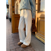 女秋冬新款 长裤 窄版 百搭休闲裤 阔腿裤 pusumede宽松直筒加绒牛仔裤