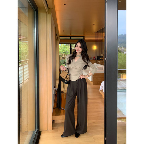 时髦先锋斜门襟高腰休闲裤