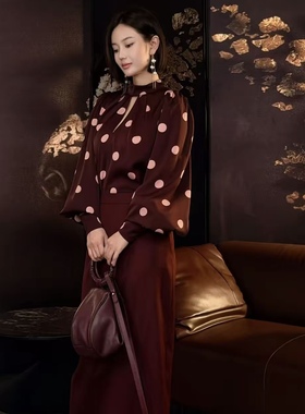 高级勃艮第红波点灯笼袖衬衣MT10667
