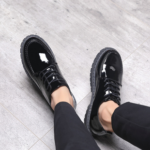 冬季黑色皮鞋男韩版潮流英伦百搭发型师潮鞋男青年休闲亮皮小皮鞋