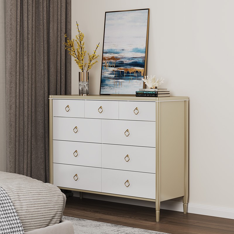 轻奢香槟色九斗柜床尾储物柜