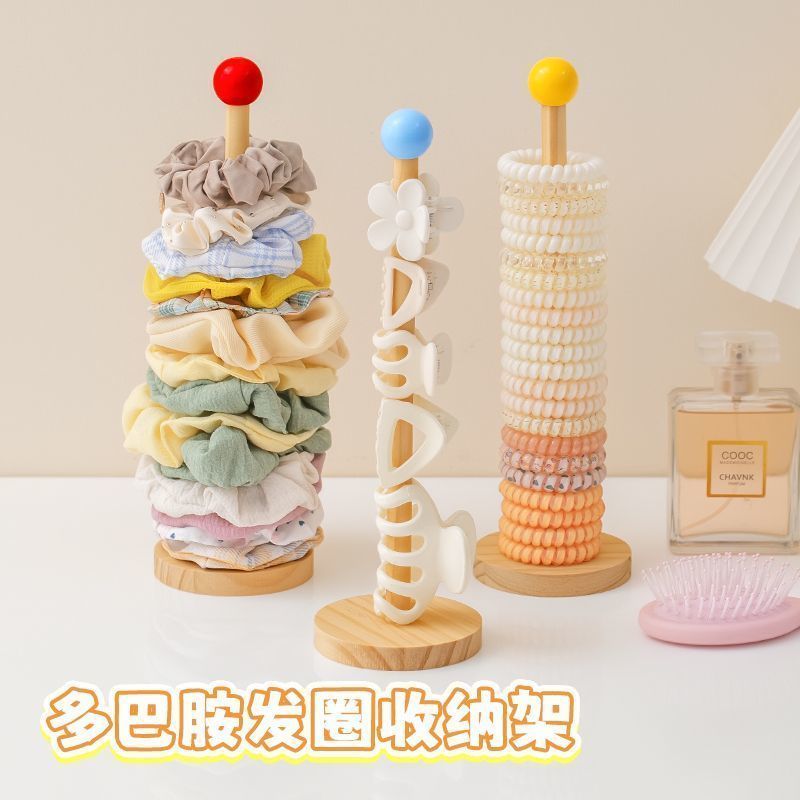 发圈收纳神器大肠发圈发饰置物架实木展示架发夹抓夹鲨鱼夹饰品架