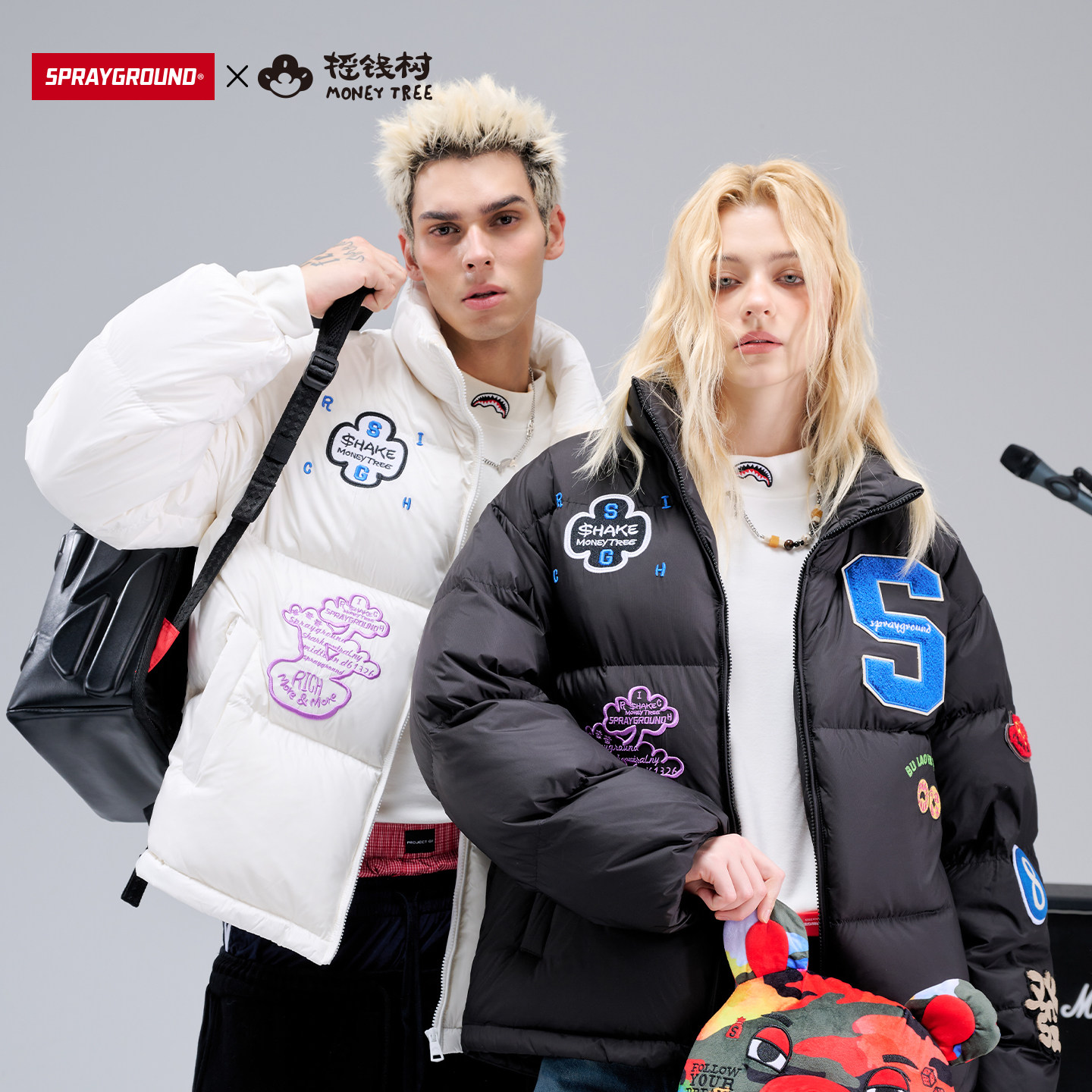 SG鲨鱼嘴X摇钱树联名立领羽绒服