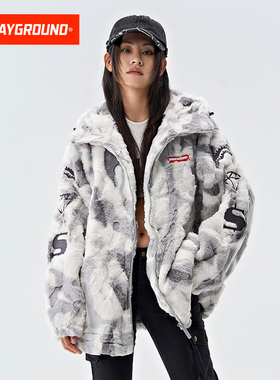 SprayGround明星同款毛毛棉服男外套秋冬鲨鱼嘴男女情侣毛绒棉衣