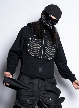 INSIDE OUT 小众暗黑潮流先锋原创设计金属肋骨拉链黑色卫衣男