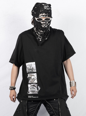 INSIDE OUT 暗黑先锋潮流小众原创炫酷设计师机能风印花短袖T恤男