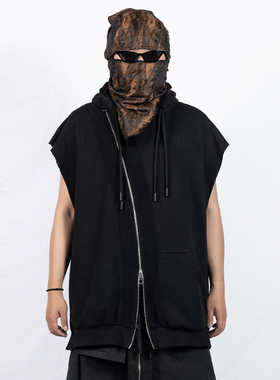 INSIDE OUT暗黑潮流先锋原创里布外翻小众拉链无袖坎肩黑色卫衣男