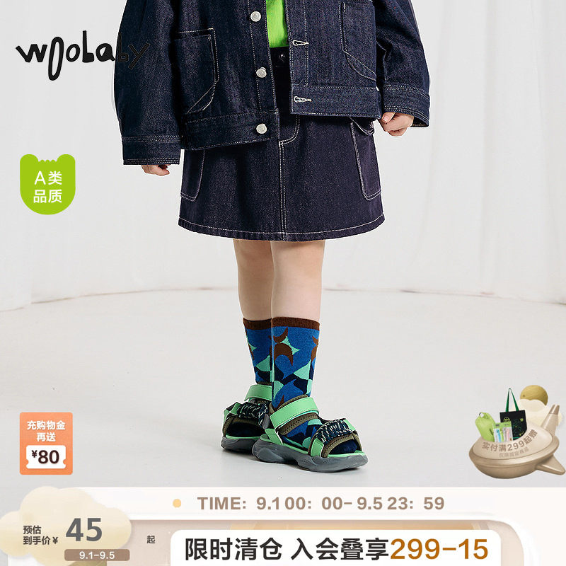 woobaby女童牛仔短裙春秋装女宝宝女孩A字裙半身裙洋气儿童裙子图片