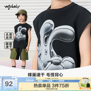 [毛怪]woobaby儿童背心男童女童26夏季新吸湿速干潮酷宽肩上衣T恤