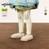立体动物护膝 袜 休闲弹力暖长裤 woobaby女童打底裤 加绒保暖24冬季