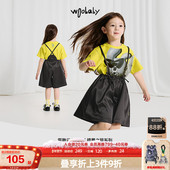 25夏季 新品 女宝宝甜美蝴蝶结背带裤 woobaby女童背带短裤 阔腿短裤