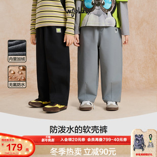 子柔软磨毛机能风25秋冬运动休闲裤 woobaby儿童加绒裤 无氟防水