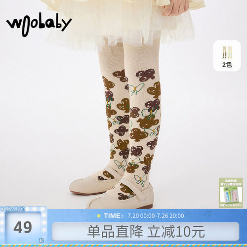 woobaby儿童连裤袜女童打底裤春秋袜子中筒袜宝宝外穿洋气长袜