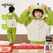 男女童24冬季 双面毛绒动物造型 woobaby儿童家居服套装 睡衣2件套