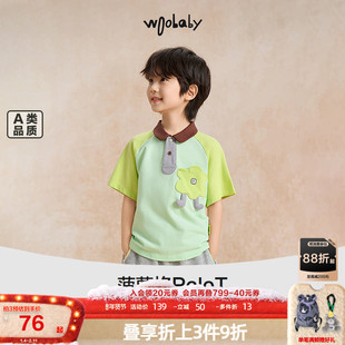 woobaby儿童短袖polo衫男童女童2025夏季新款棉感亲肤宽松上衣