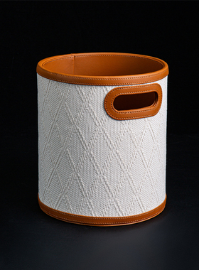 不止收纳Loro Pian古董白珍珠浮雕外缝皮革收纳篮卧室脏衣篮