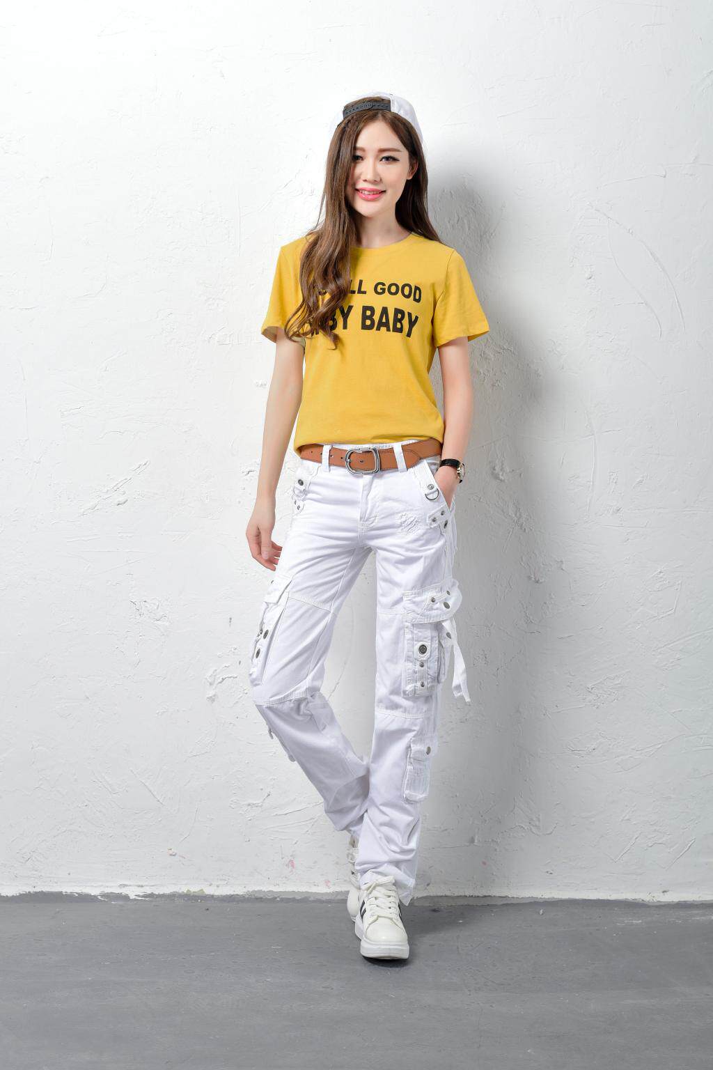 春秋新款全棉休闲工装裤 军装宽松多口袋直筒裤女裤街舞裤登山裤