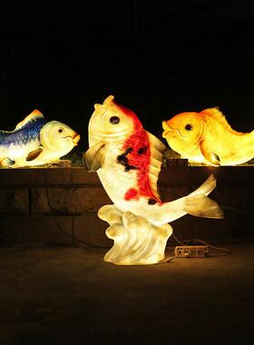 玻璃钢发光动物雕塑户外仿真鱼模型锦鲤摆件餐厅饭店门口创意装饰