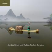 江南小船可漂浮鱼缸水池假山流水摆件微缩饰品拍摄道具竹筏船模型