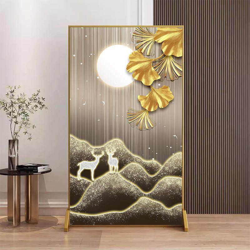 新中式定制轻奢铝合金屏风隔断客厅遮挡入户玄关办公室移动座屏