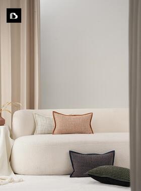 柏洛斯现代简约绿色编织格子样板间定制配沙发靠枕长方形抱枕组合