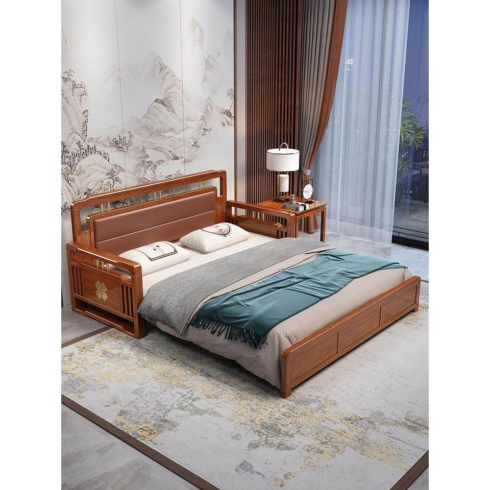 新型中式实木沙发床多功能伸缩折叠床两用单人双人小户型客厅储物