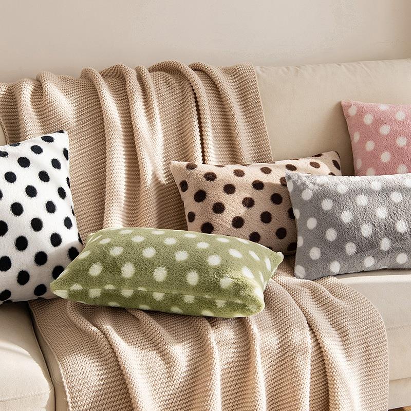 小兔毛波点圈圈可爱柔软毛绒印花靠垫ins风抱枕靠垫靠背抱枕套