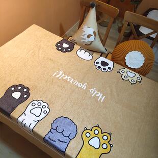 防水厚实长方形圆桌布ins餐厅茶几防烫布艺猫咪可爱卡通简约桌垫