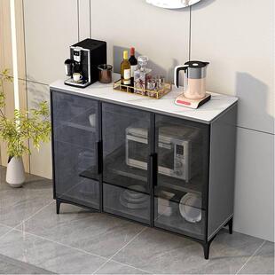 轻奢岩板餐边柜现代简约家用碗橱收纳柜靠墙一体酒柜茶水柜子意式