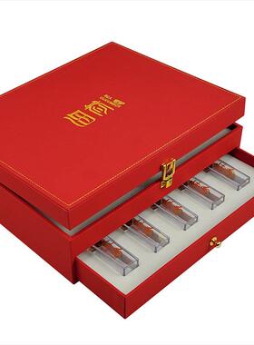 海参包装盒红色礼品盒20支装大小管装礼盒双层抽屉皮盒空盒子包邮