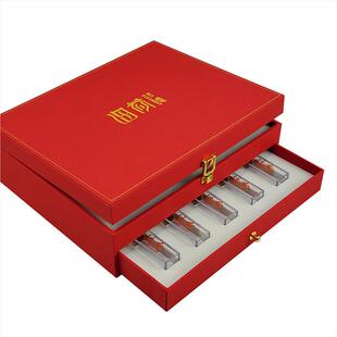 海参包装盒红色礼品盒20支装大小管装礼盒双层抽屉皮盒空盒子包邮