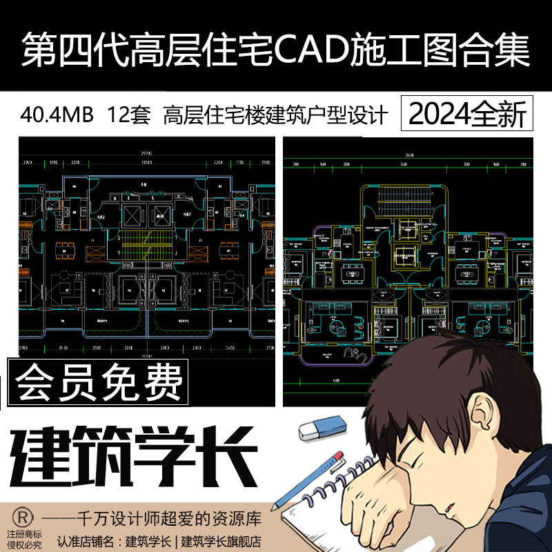 第四代高层住宅CAD施工图合集高层住宅楼建筑户型设计平面图 - 实物图