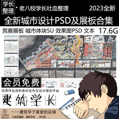 全新城市设计PSD及展板合集竞赛展板城市体块SU效果图PSD方案文本