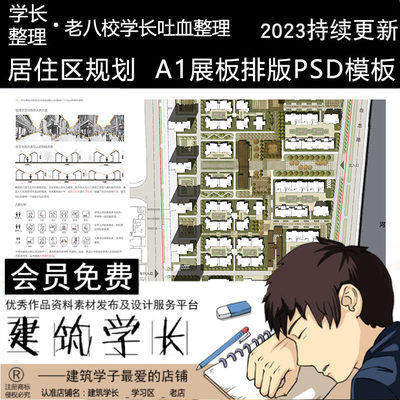 居住区小区规划A1展板排版PSD模板4套效果分析图平立剖资料参考